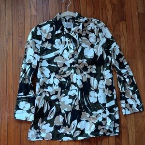 Chico's Black and Tan Floral Button Down Shirt